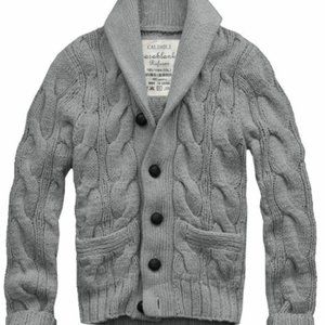 Brand New! $158 Mens CALI HOLI Cable Knit Shawl Collar Cardigan Sweater Gray